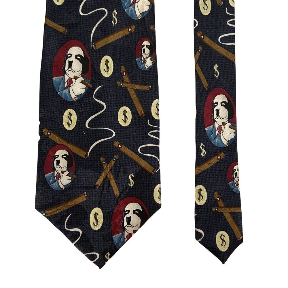 Big Dog Men's 100% Silk Novelty Necktie Cigars Money Theme Navy Blue 56"…